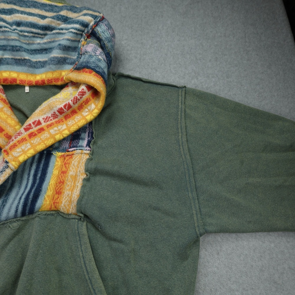 Free People Hoodie Womens Medium Green Boho Knit Patchwork February Sweatshirt - Picture 4 of 14